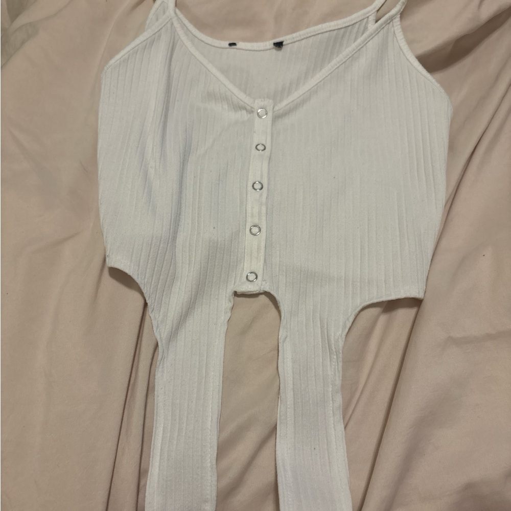 White Ribbed Button-Down Top